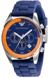 Emporio Armani AR564. Pánske hodinky (Hodinky modrej farby so žltým lemovaním číselníka)