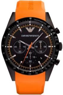 Emporio Armani AR5987. Unisex hodinky (Hodinky čiernej a oranžovej farby)