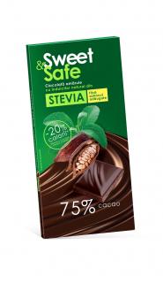 Sweet &amp; Safe tmavá čokoláda bez pridaného cukru 90g so stéviou 75%