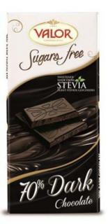 VALOR tmavá 70% čokoláda bez pridaného cukru 100g so stéviou