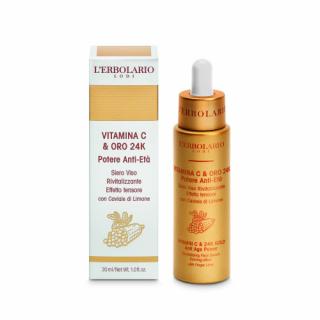 L'Erbolario Vitamina C and Oro 24K Pleťové sérum 30 ml (Obnovujúce pleťové sérum so spevňujúcim anti-age účinkom s obsahom vitamínu C a 24 karátového zlata)