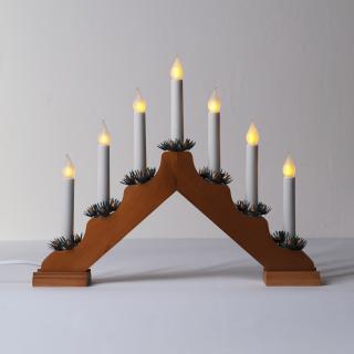 Adventný svietnik drevený DUBOVÝ s LED ťahanými žiarovkami imitácia plameňa 7x34V/0,2W