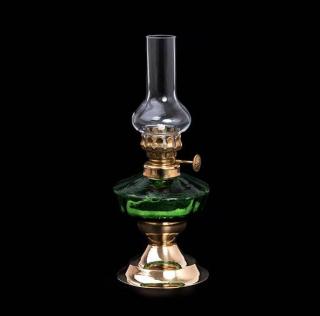 Petrolejová lampa mosadz/zelená výška: 17,5cm