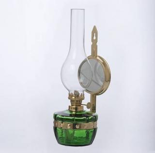 Petrolejová lampa mosadz/zelená výška: 25cm