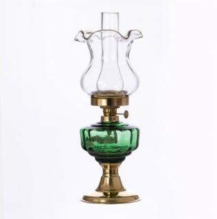 Petrolejová lampa mosadz/zelená výška: 27cm