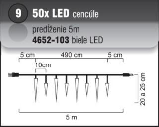 Predĺženie č. 9, cencúle 50 LED biele, 5m (bez napájania)