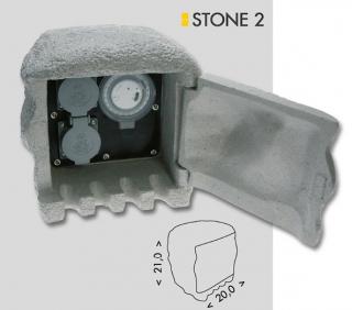 STONE elektrická skrinka imitácia kameňa s časovačom, 2 zásuvky IP44