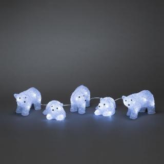 Svietiace ľadové medvede 5ks 40 LED studená biela, výška 7 a 9cm