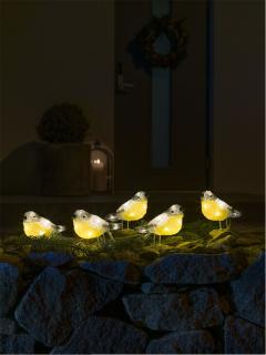 Svietiace vtáčiky 5ks  40 LED teplá biela, výška 10cm, dĺžka: 4m