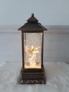 Svietiaci lampáš s ANJELOM a bielou holubicou s efektom sneženia a hudbou, 1xLED teplá biela ()