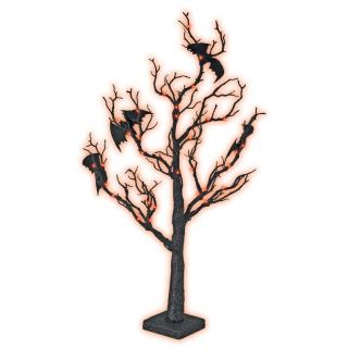 Svietiaci strom halloween s netopiermi 40ks oranžových LED, výška: 70cm, na batérie ()