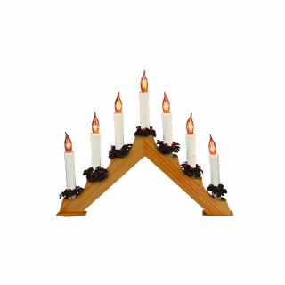 Svietnik pyramída drevený hnedý s červenými plameňovými žiarovkami 7ks