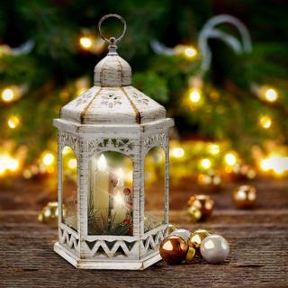 Vianočný svietiaci lampáš bielo-zlatý 3ks LED sviečka, na batérie 3xAAA, výška:33cm
