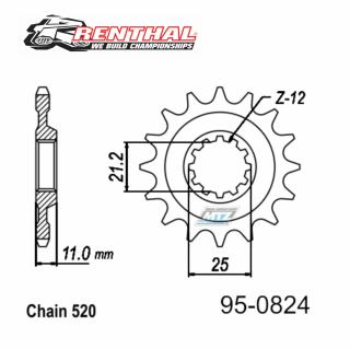 Koliesko reťazové 0824-13zubov Renthal 293-520-13 - Husqvarna TE250+TE310+TE410+TE450+TE510+TE570+TE610 + TE410E+TE610E + TC250+TC450+TC510+TC570+TC610 + SMR450+SMR510+SMR530+SMR570+SMR630 + SM610+SM630