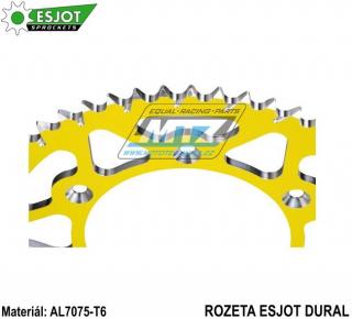 Rozeta reťazová (prevodník) Dural 0808-50zubov ESJOT žltá - Suzuki RM125 / 80-11+RM250 / 82-12+RMX250 / 89-00+RMZ250 / 07-20+RMZ450 / 05-20+RM / 01-07+DR350 / 96-99+DRZ400S / 00-20+DRZ400E / 00-07 + Kawasaki KLX400R / 03-04