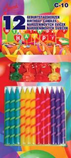 12ks narozeninových svíček se stojánky barevné