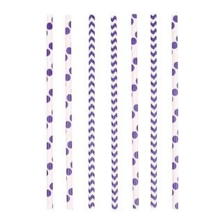 Brčka papírové 24ks fialové, bílé 19,7cm