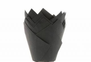 Čierne papierové košíčky na mafiny tulipán 200 ks