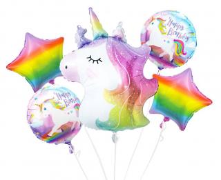 Fóliové balónky - sada jednorožec, narozeniny, 5 ks.