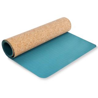 Spokey SAVASANA jóga podložka na cvičení korková, modrá, 4 mm, vč. popruhu