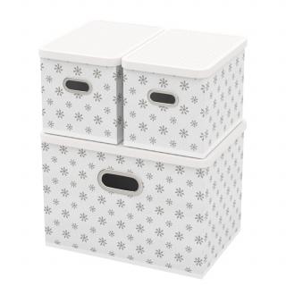 Úložný box s vekom - súprava 3 ks biela kvietky , X3810-B HomeLife