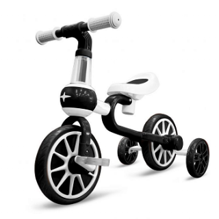 Detské odrážadlo / bicykel 4v1 s pedálmi a bočnými kolieskami - čierne  ()
