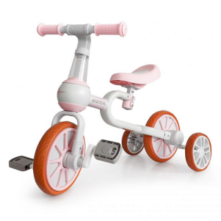 Detské odrážadlo / bicykel 4v1 s pedálmi a bočnými kolieskami - ružové ()