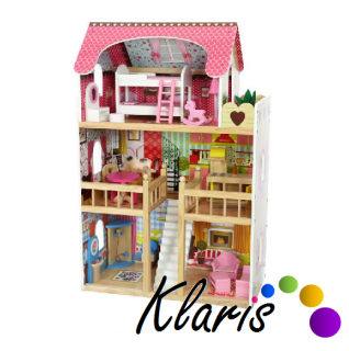Domček pre bábiky EcoToys sa srdíčem +2 bábiky (Drevený domček)