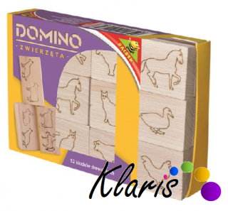 Dřevěné domino - Zvieratká 12 ks (Drevené domino, domino kocky)