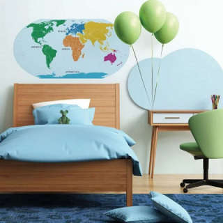 Samolepka na stenu - Mapa sveta, farevná (Samolepka na stenu)