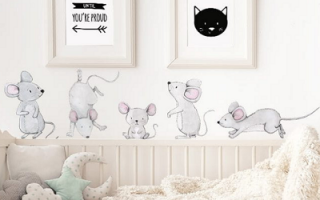 Samolepka na stenu - Šedé myši (Samolepka na stenu myš)