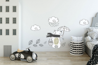 Samolepky na stenu - Jesenný dážď a macko (Samolepky na stenu)