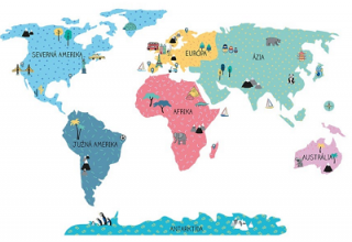 Samolepky na stenu - Mapa sveta - farebná, veľkosť L