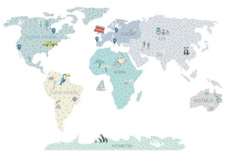 Samolepky na stenu - Mapa sveta - mätová, veľkosť L