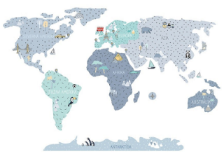 Samolepky na stenu - Mapa sveta - modrá, veľkosť L (Samolepky)