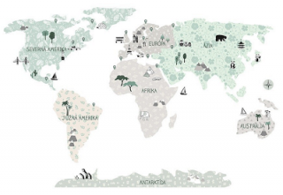 Samolepky na stenu - Mapa sveta - zelená, veľkosť L