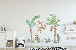 Samolepky na stenu - Veselá opička s palmou (Samolepky na)