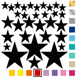 Samolepky na zeď - Mix hvězd 32ks - červené (Samolepky na)