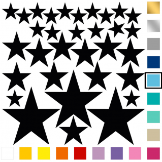Samolepky na zeď - Mix hvězd 32ks - svetlo modré (Samolepky na)