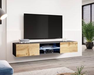 TV stolík Vigo Glass (čierny/dub wotan)