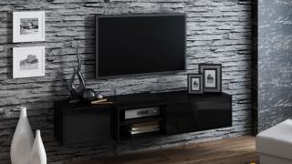 TV stolík závesný Sigma 1 (čierna/čierny lesk)