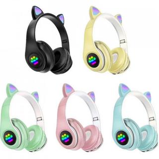 Bezdrôtové slúchadlá s mačacími ušami s pastelovými tlapkami