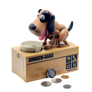 Pokladnička hladný pes hnedý so škvrnami