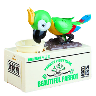 Pokladnička na mince - Hladný papagáj zelený