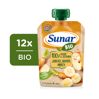 12x SUNAR BIO Kapsička jablko, banán, mrkva 100 g