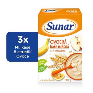 3x SUNAR Kaša mliečna ovocná s 8 cereáliami 225 g
