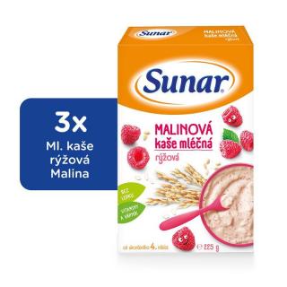 3x SUNAR Kaša mliečna ryžová malinová 225 g