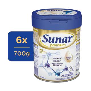 6x SUNAR Premium 2 Mlieko pokračovacie 700 g