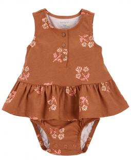 CARTER'S Body bez rukávov s volánom Brown Flowers dievča 12m