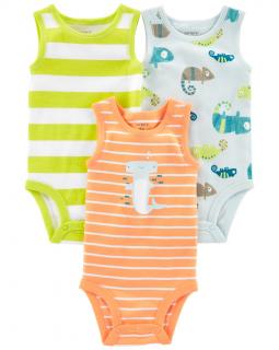 CARTER'S Body bez rukávov Stripes Animals chlapec 3ks 12m